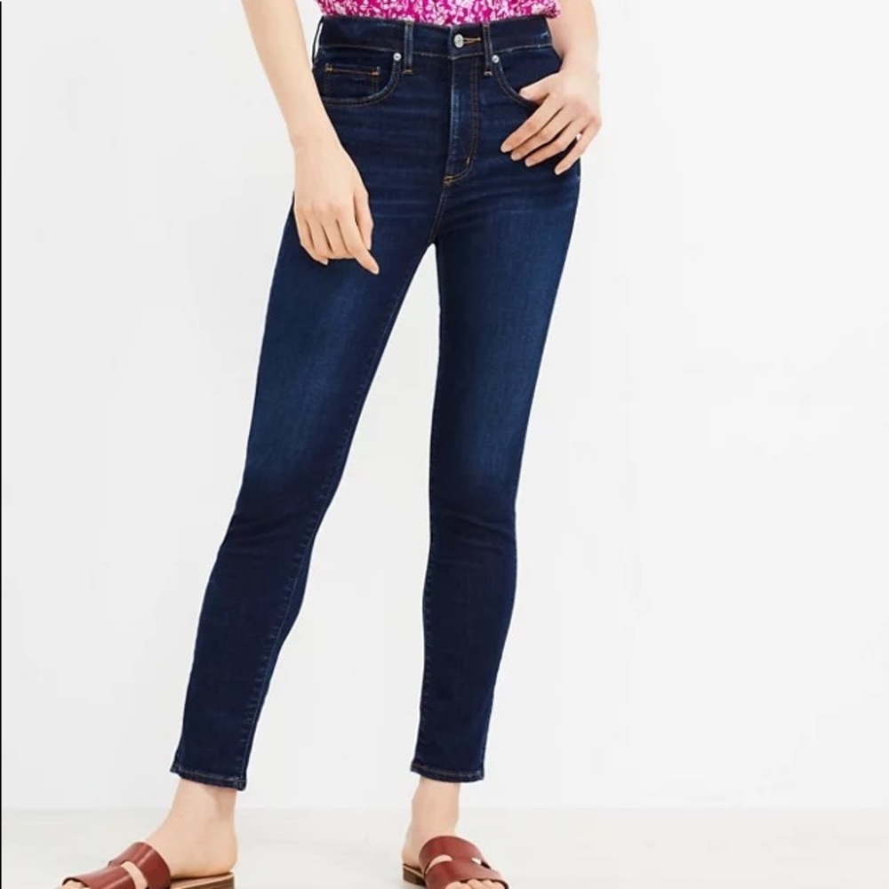 Loft Cropped Dark Wash Skinny Jeans